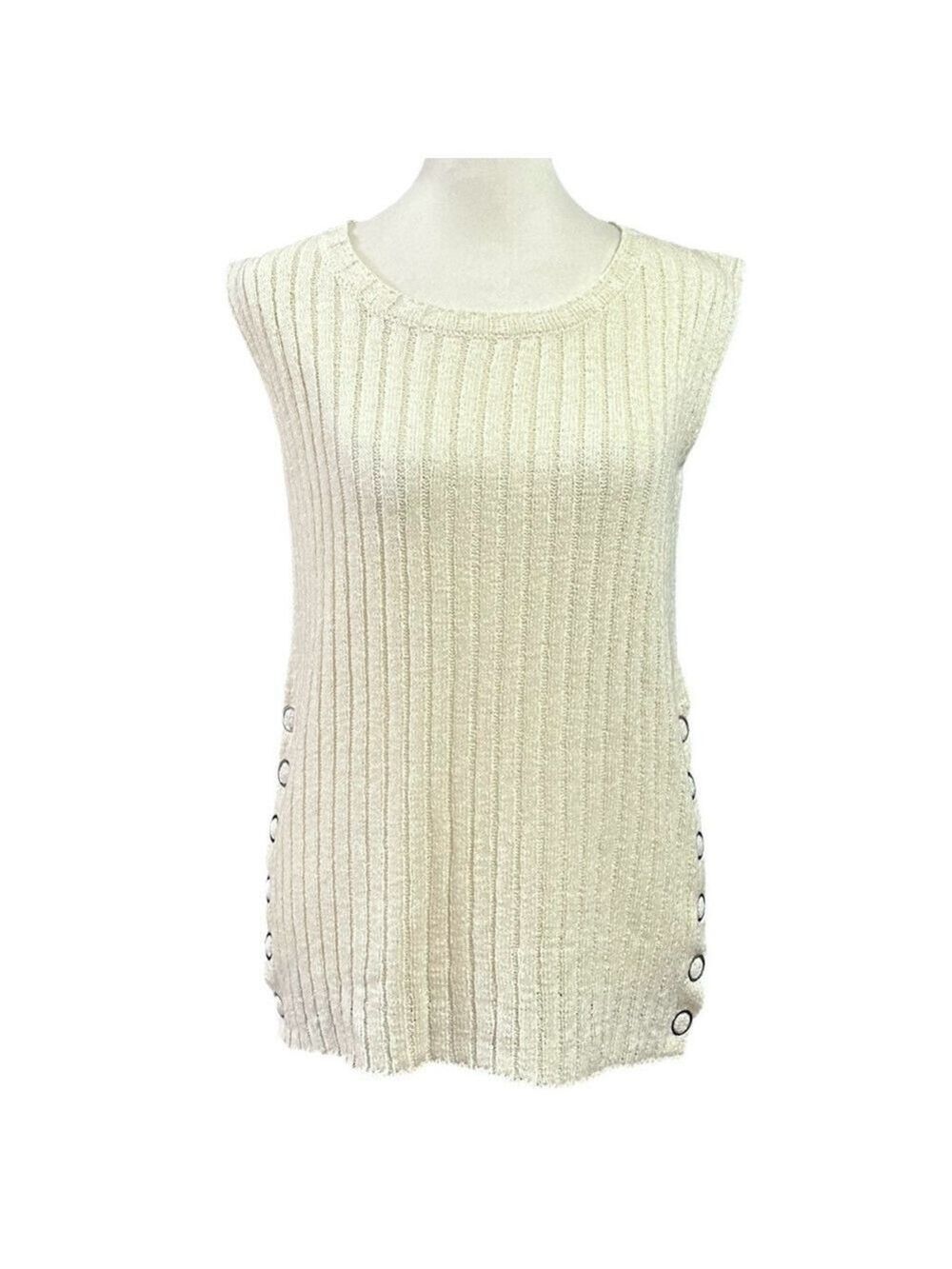 POL Ribbed Sleeveless Grommet Snap Side Hem Boho Top Size Small